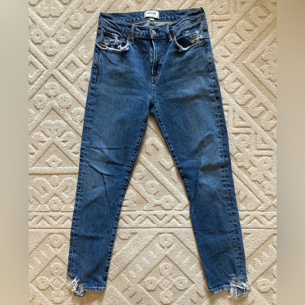 Agolde Distressed Blue Cropped Jeans - Picture 3 of 7